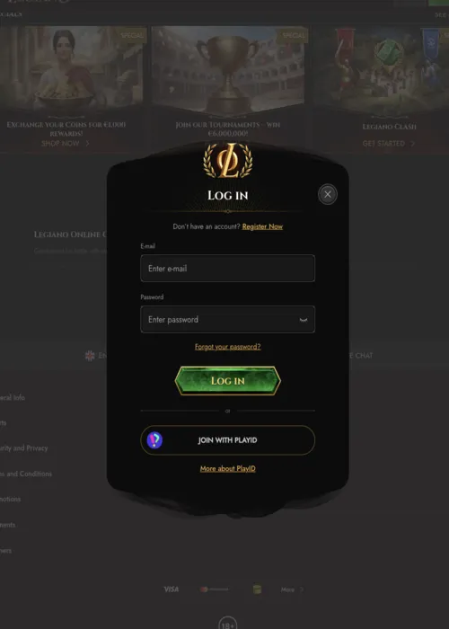 Accès espace membre protégé Legiano Casino