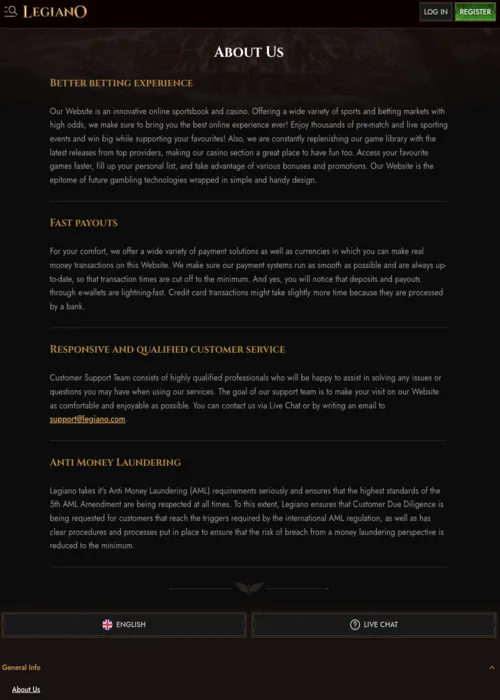 App mobile plateforme download Legiano Casino